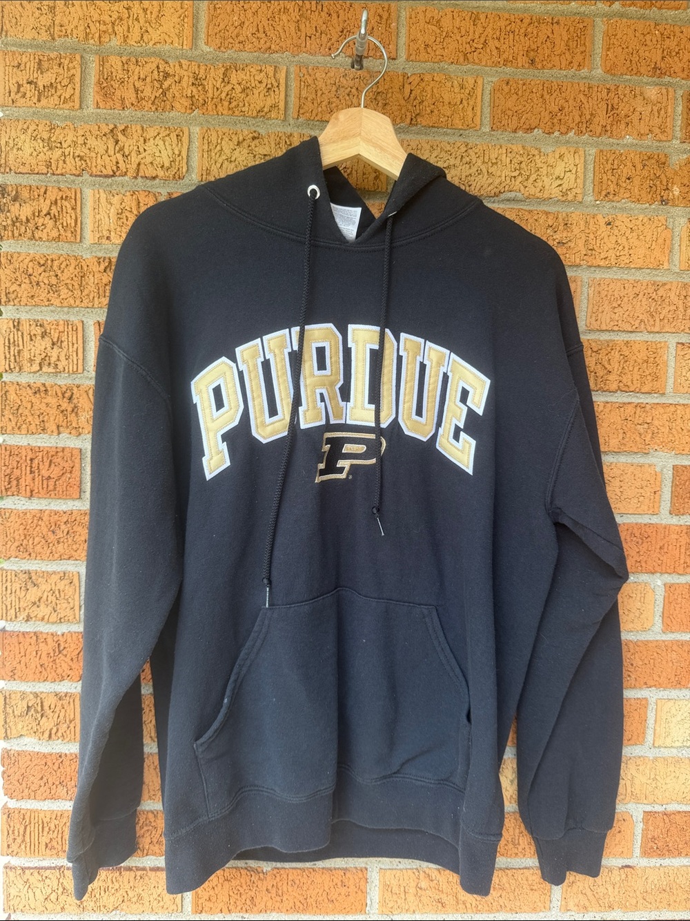 Jerzees Purdue Boilermakers Black Pullover Hoodie Gold Applique NCAA Mens M